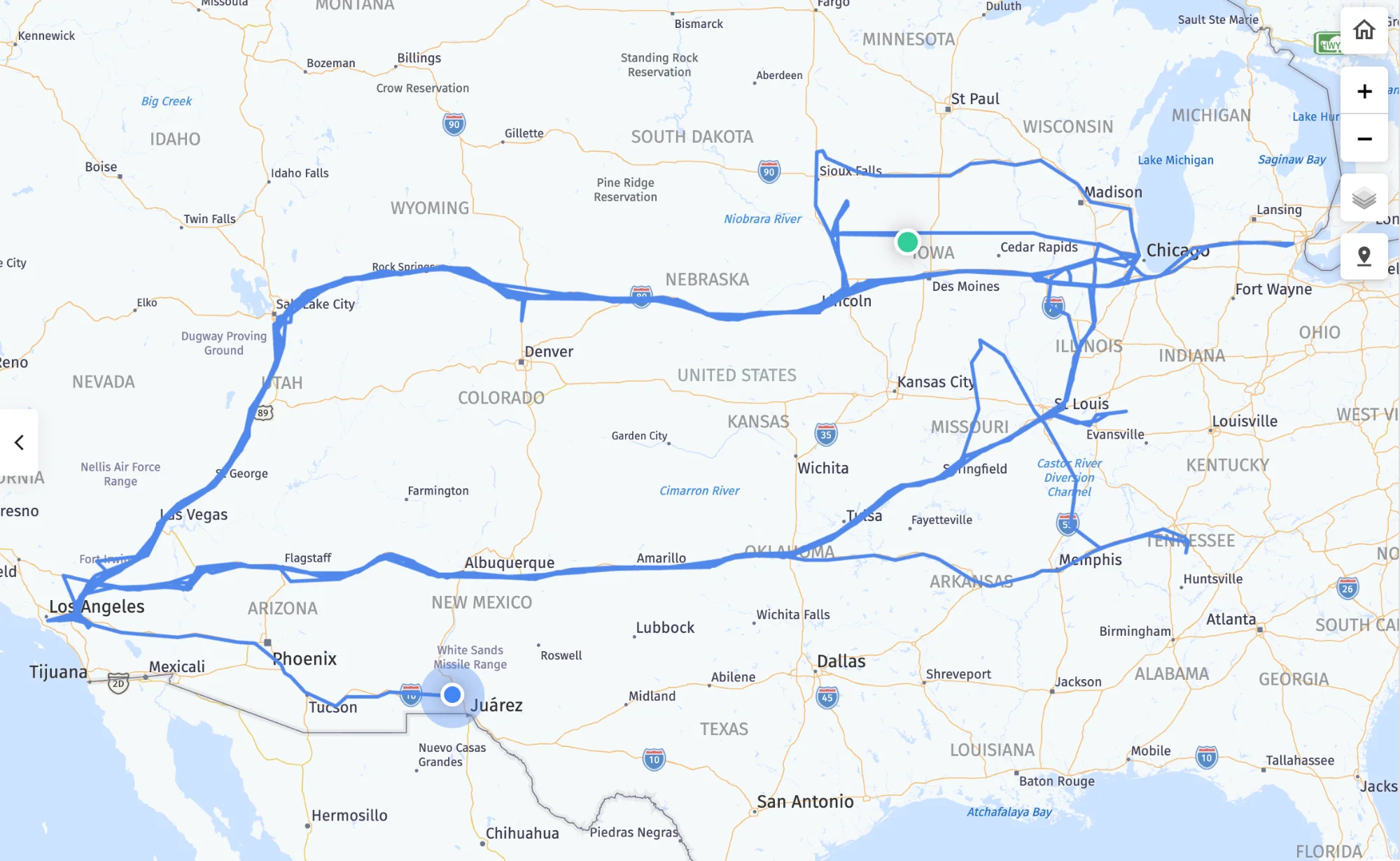 Guardian Visibility tracking routes across the United States